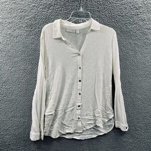 Susan Graver Womens Eyelet Crepe Shirt M Minimalist Capsule Lightweight Relaxed